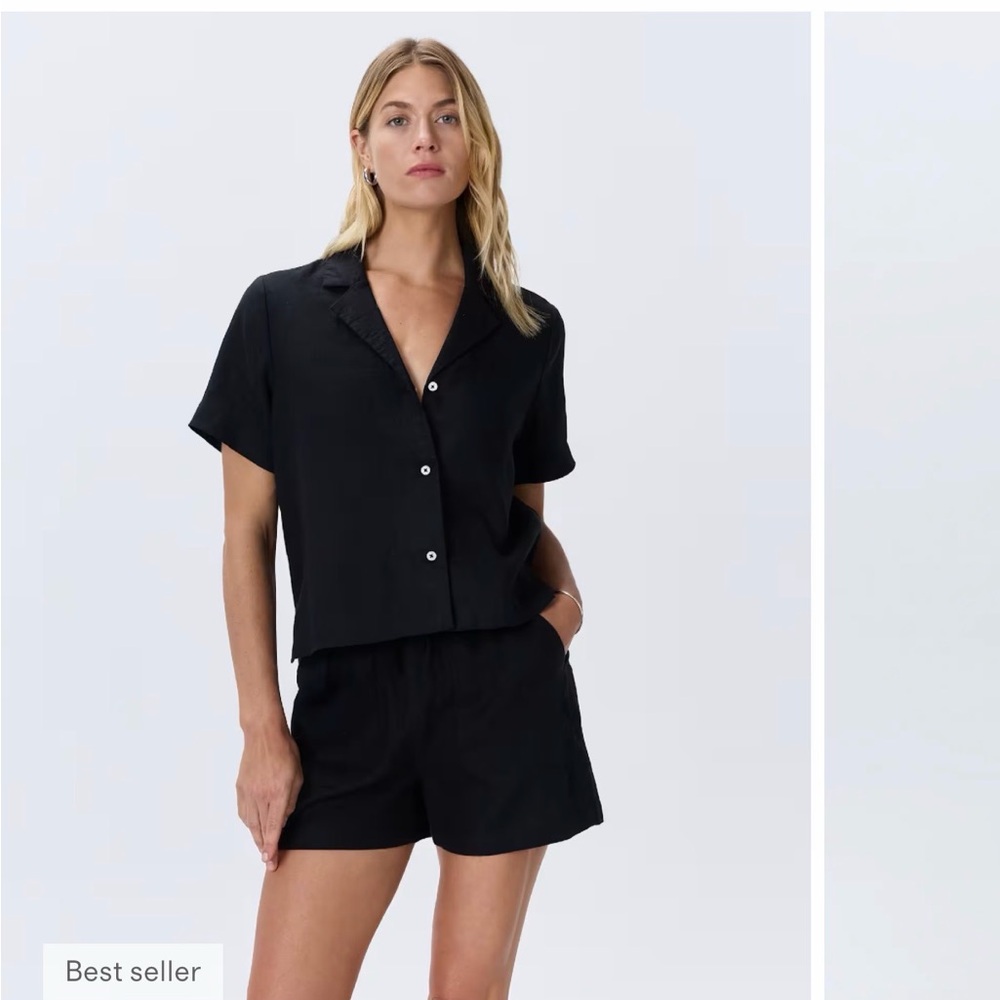 Quince Black Short-Sleeve Button-Down Top - excellent condition